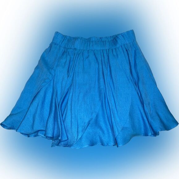The Impeccable Pig Blue Ruffle A-Line Mini Skirt Size Small - Picture 1 of 3
